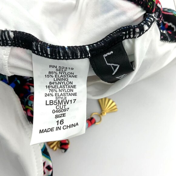 La Blanca Casa Azul Colorful Tiles 1-pc Swimsuit Tie Front w/accents Sz 16 NWT - Picture 5 of 12